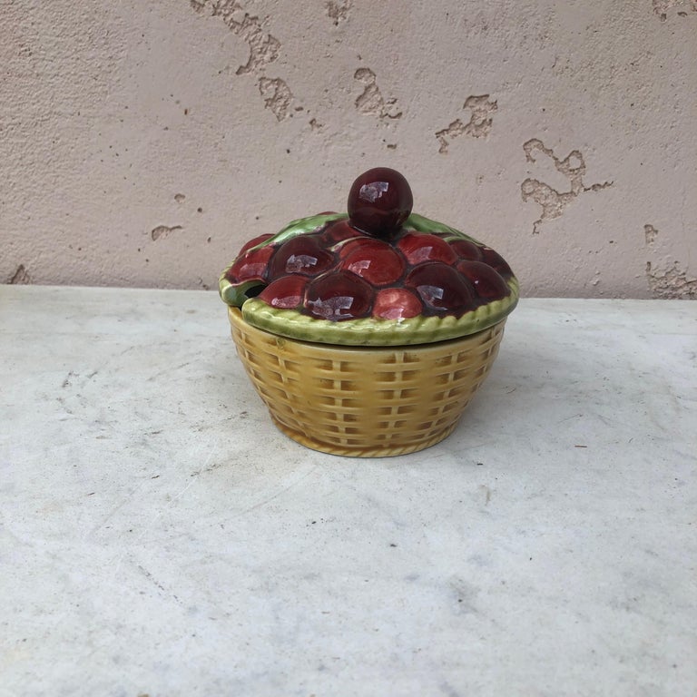 French Majolica Fruits Basket Sarreguemines, circa 1900 For Sale