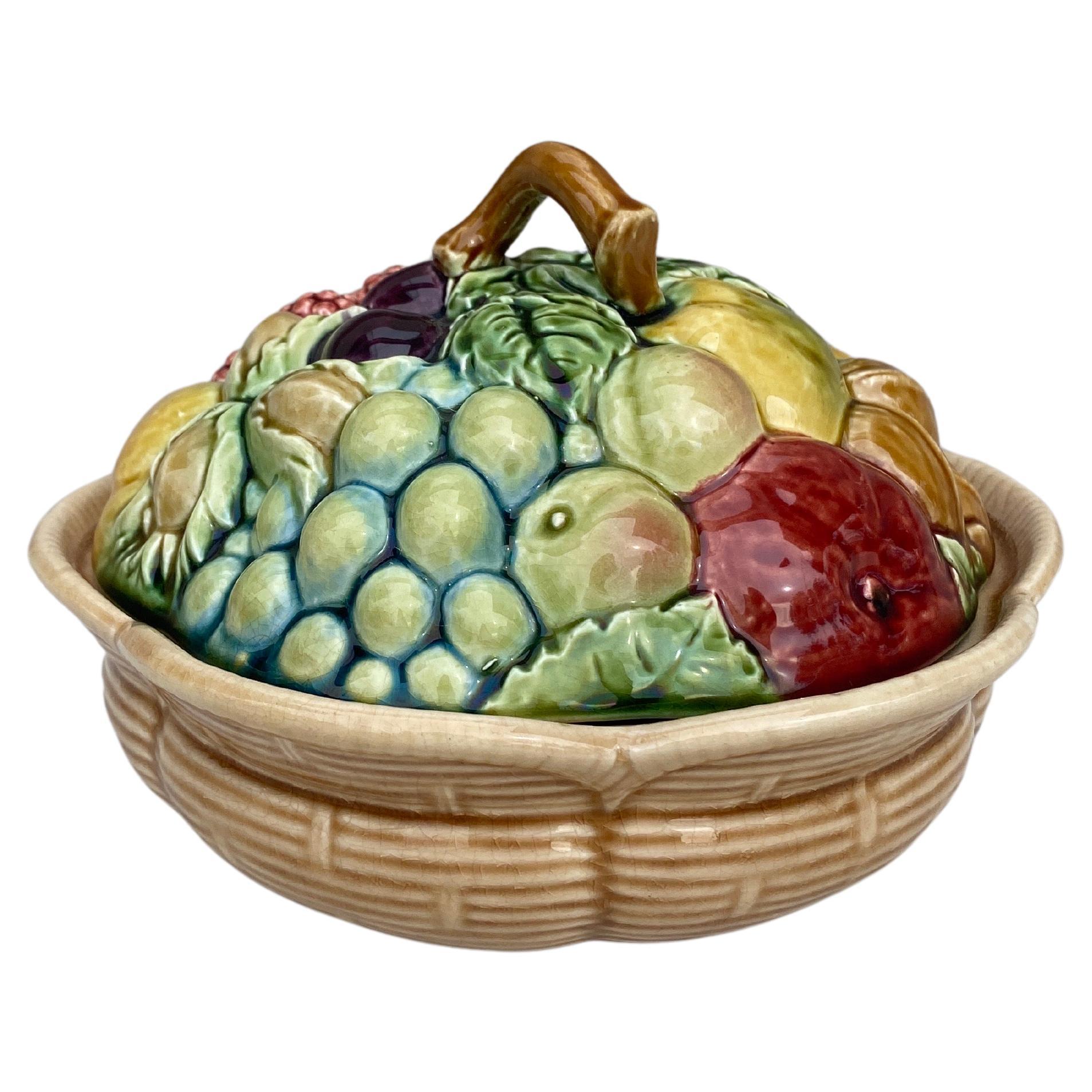 Majolica Fruits Basket Sarreguemines, circa 1920 For Sale