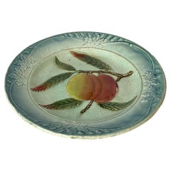 Vintage Majolica Fruits Plate Sarreguemines circa 1880 Signed Blue Color