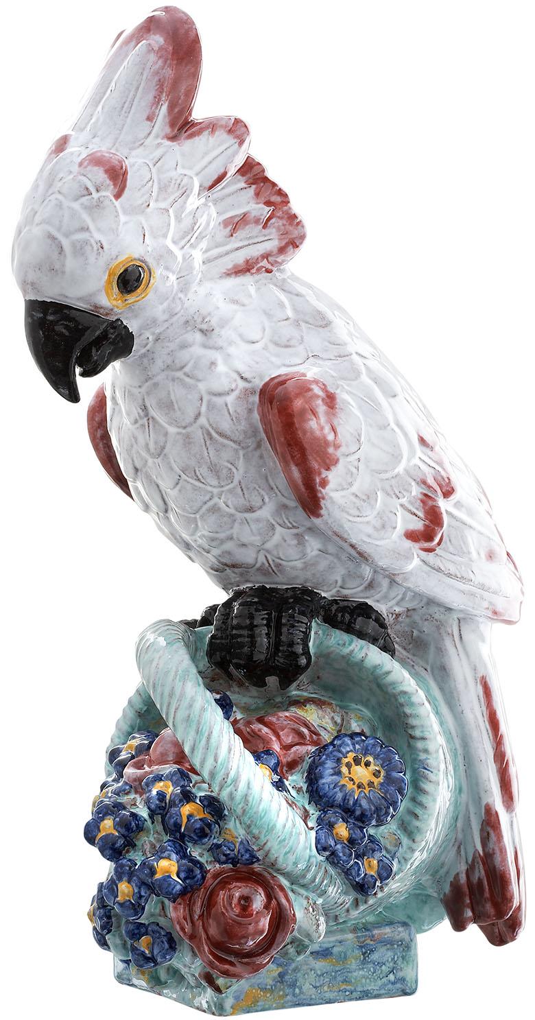 Figura de jardín de mayólica Figura de pájaro loro exótico Moderno de mediados de siglo en venta