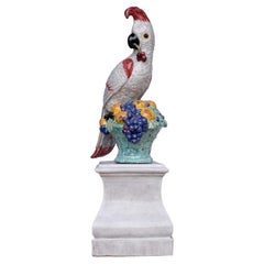 Figura da giardino in maiolica Figura di uccello pappagallo esotico