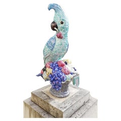 Figura da giardino in maiolica Figura di uccello pappagallo esotico