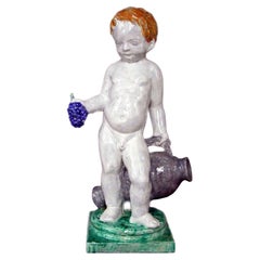 Figura de jardín de mayólica Figura de niño con jarra como figura o para fuente