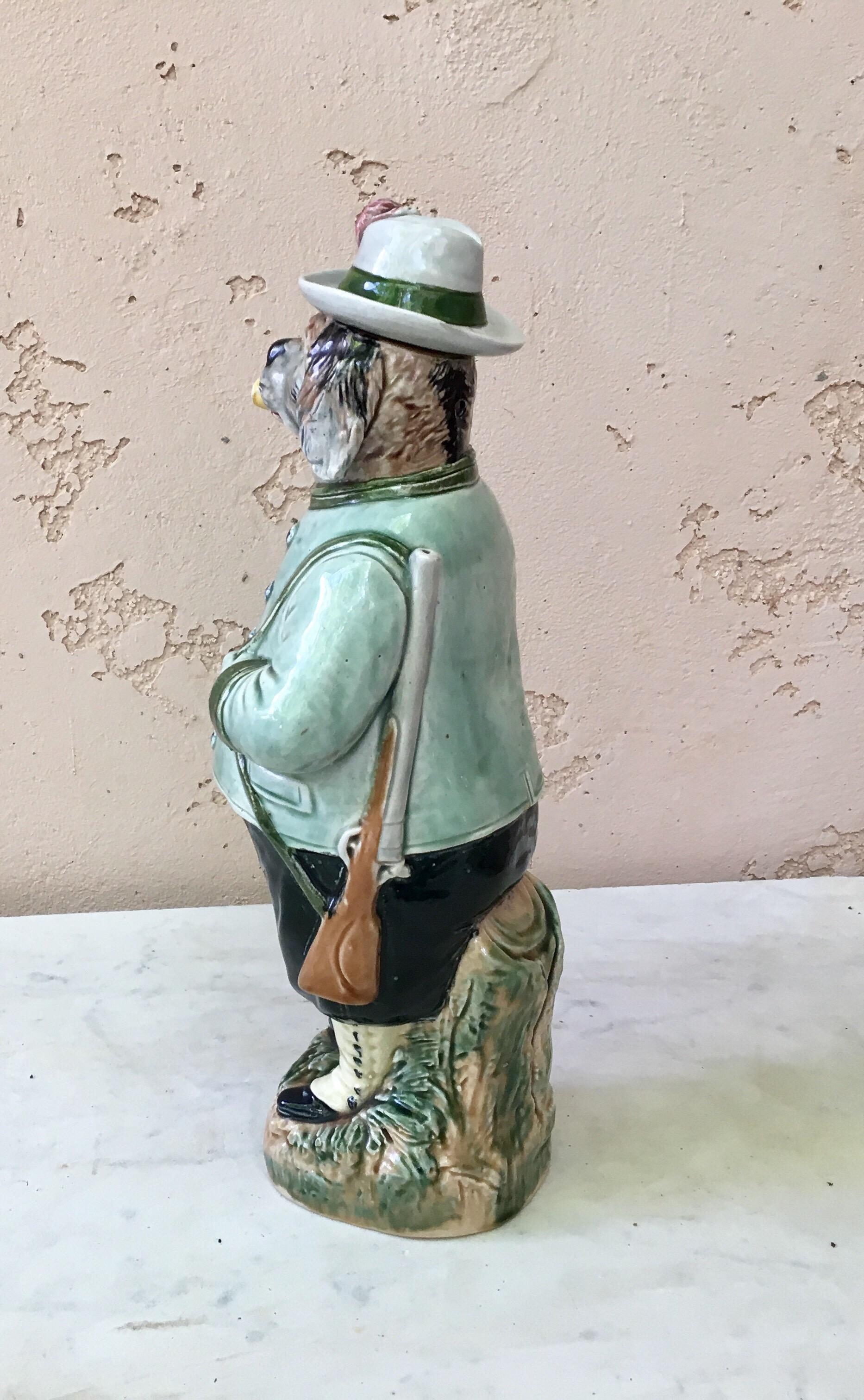 Black Forest Majolica German Dog Bottle, circa 1890