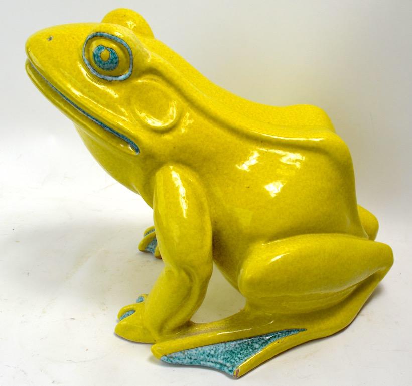 Mid-Century Modern Majolica Glaze Garden Frog Fountain Made in Italy