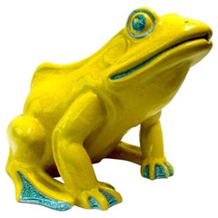 Retro Majolica Glaze Garden Frog Fountain Made in Italy