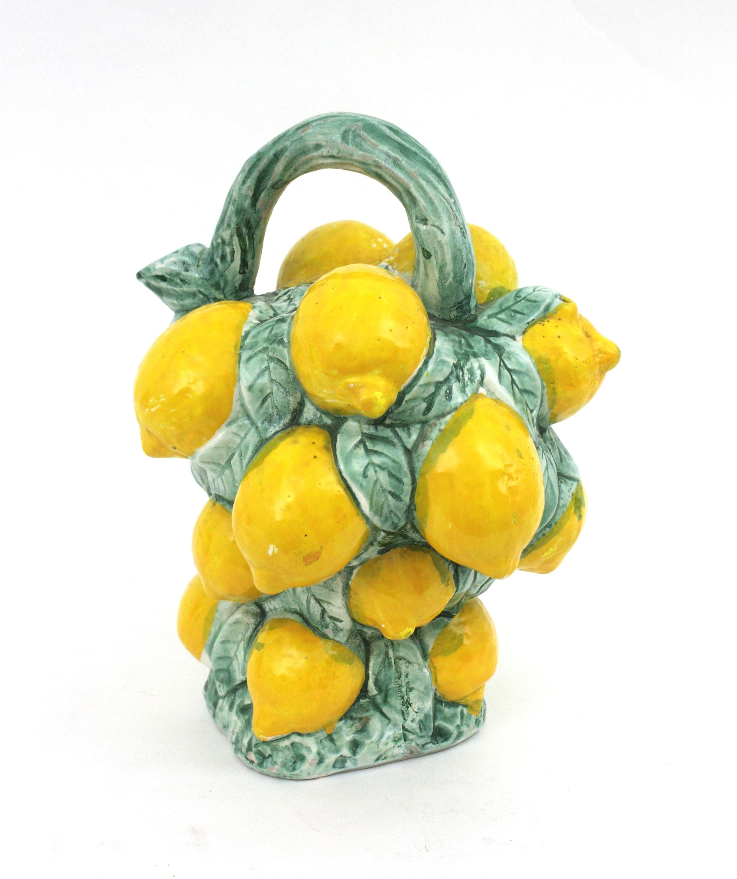20th Century Majolica Glazed Ceramic Lemons Pitcher / Jug, Spain, 1960s For Sale