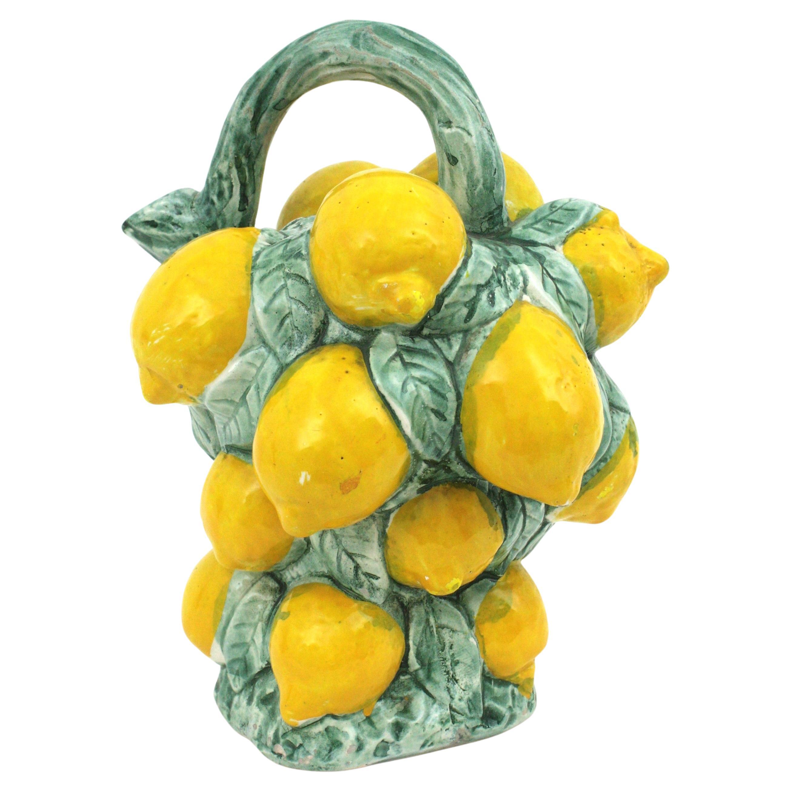 Majolica Glazed Ceramic Lemons Pitcher / Jug, Spain, 1960s For Sale