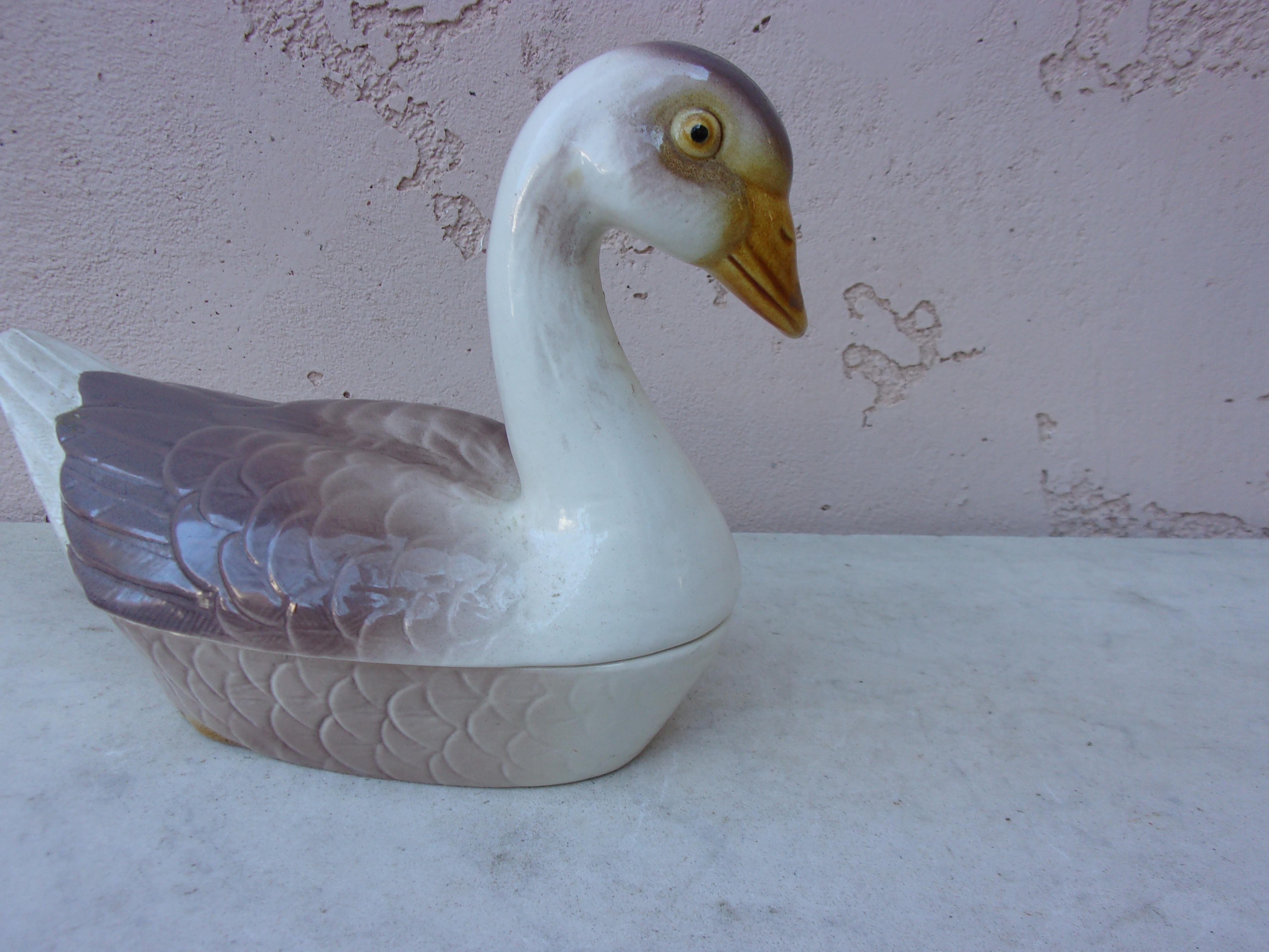 Rustic Majolica Goose Tureen, circa 1950 For Sale