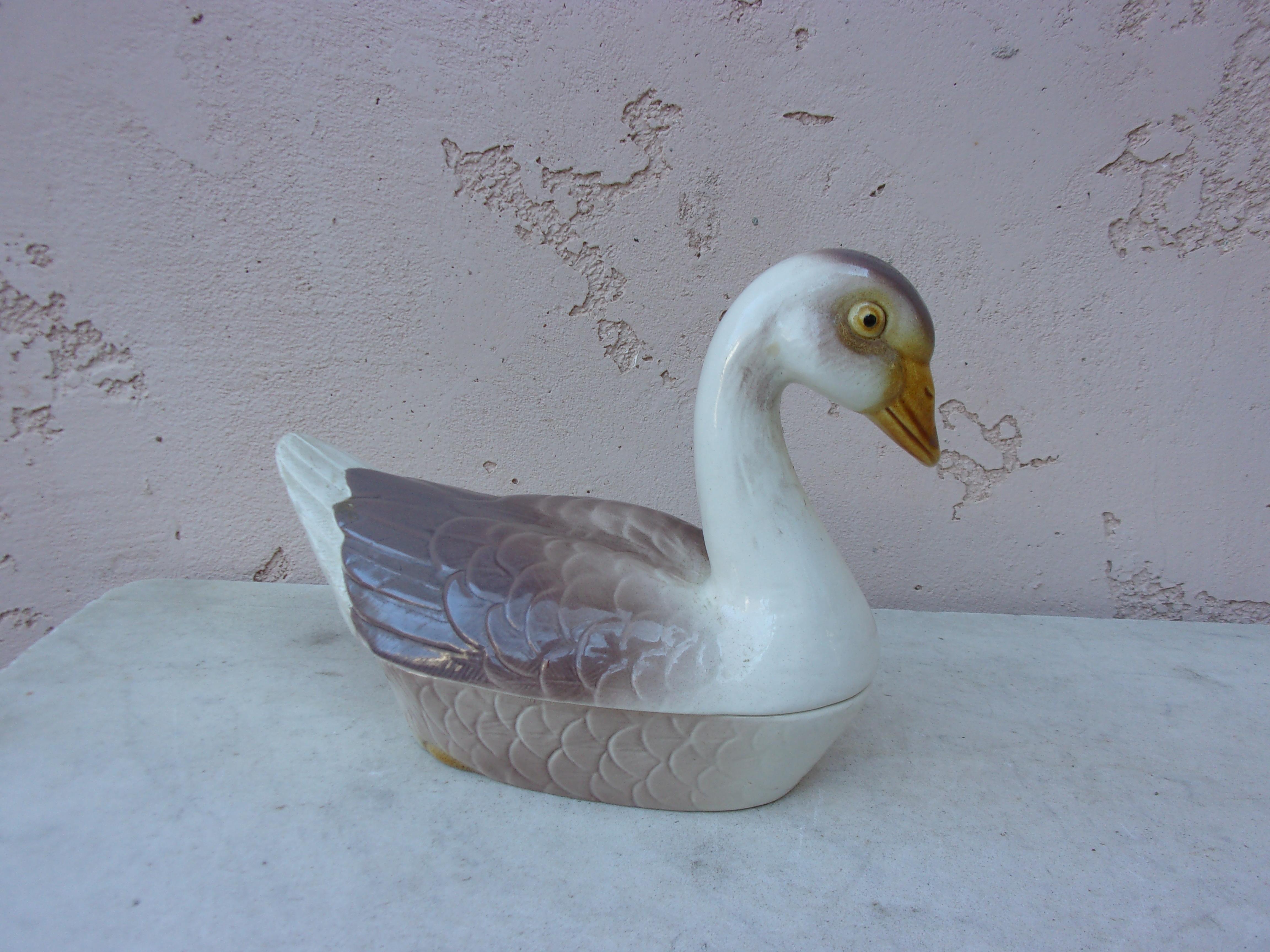French Majolica Goose Tureen, circa 1950 For Sale