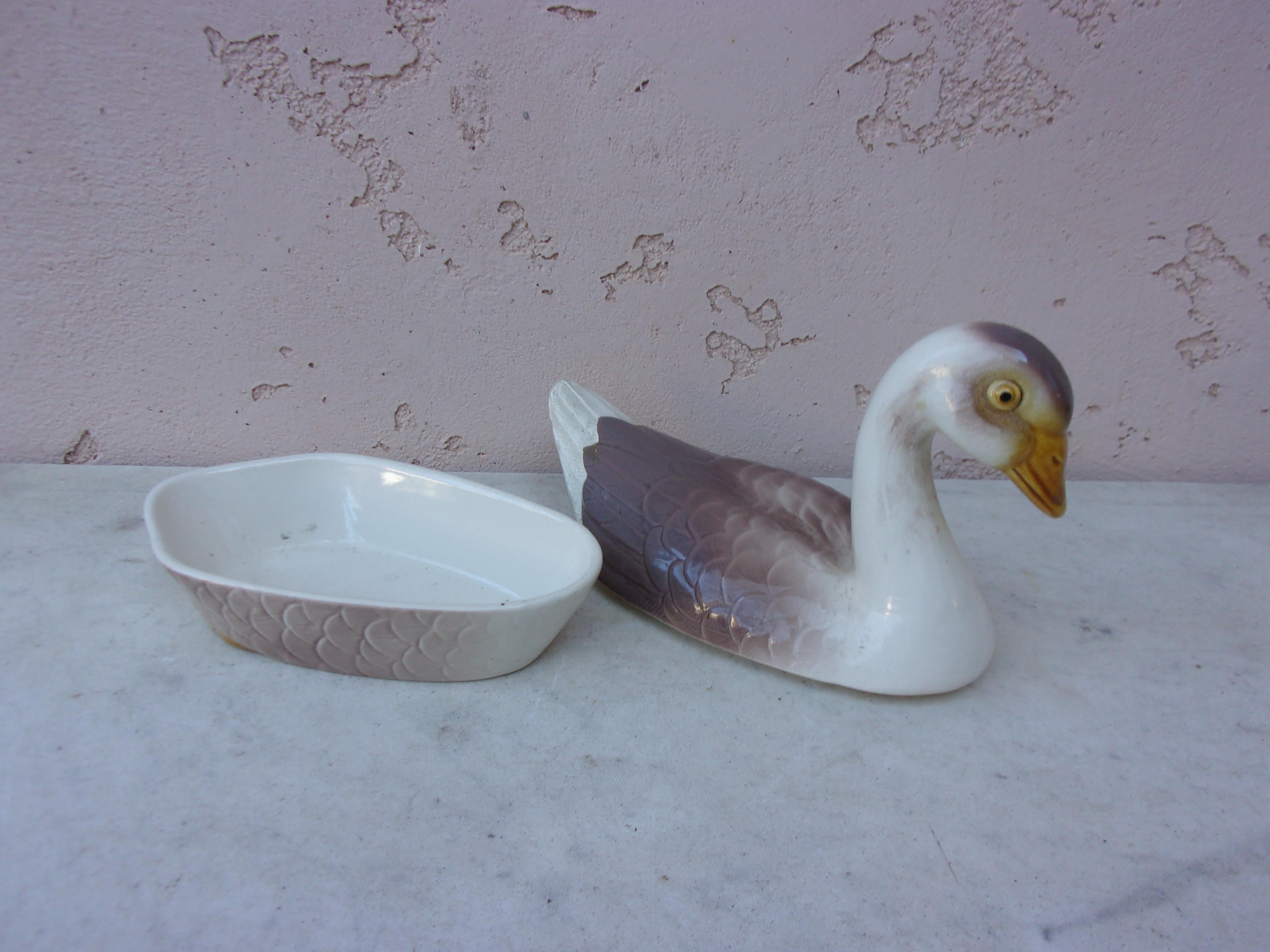 Majolica Goose Tureen, circa 1950 In Good Condition For Sale In Austin, TX