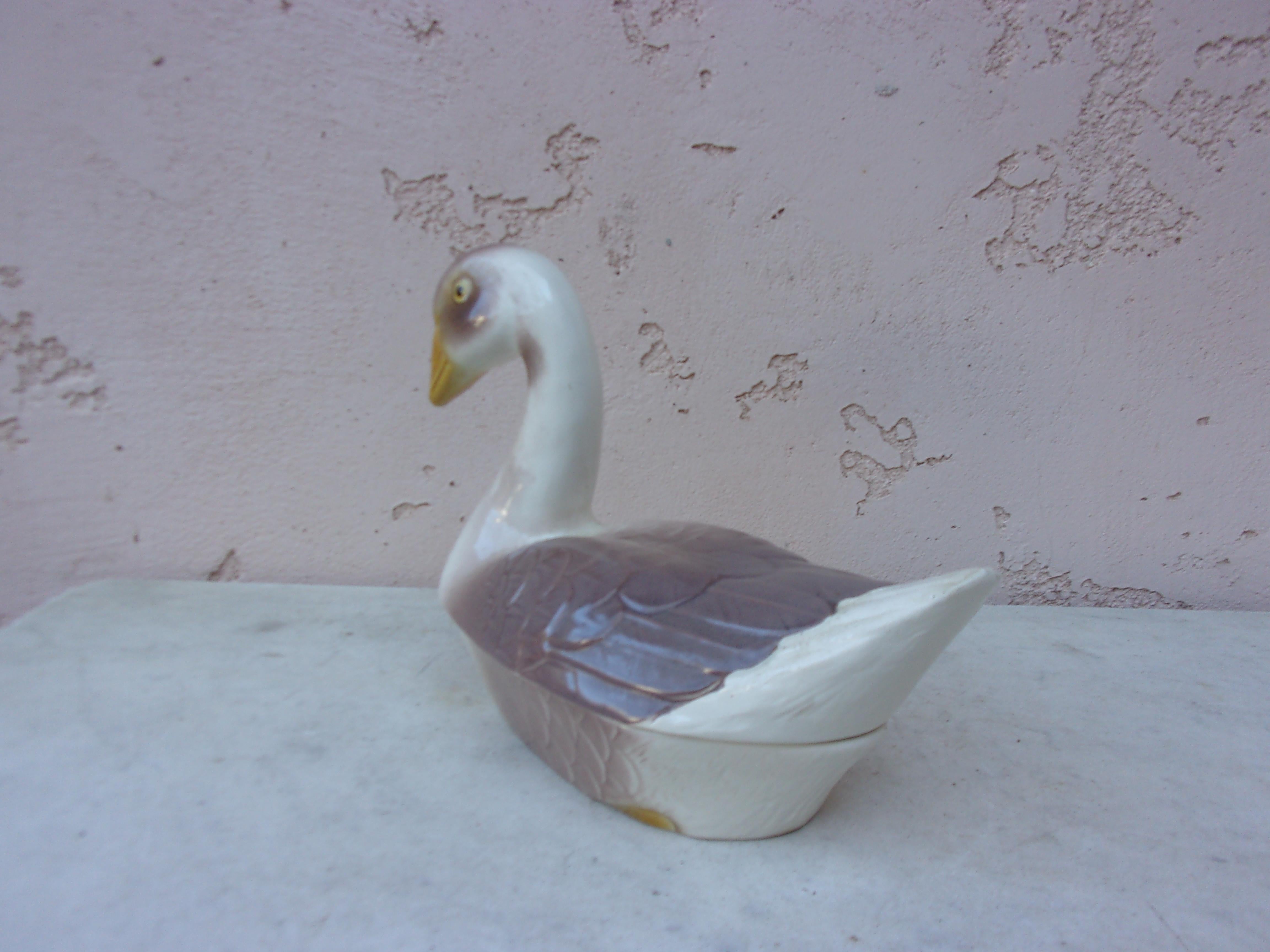 Mid-20th Century Majolica Goose Tureen, circa 1950 For Sale
