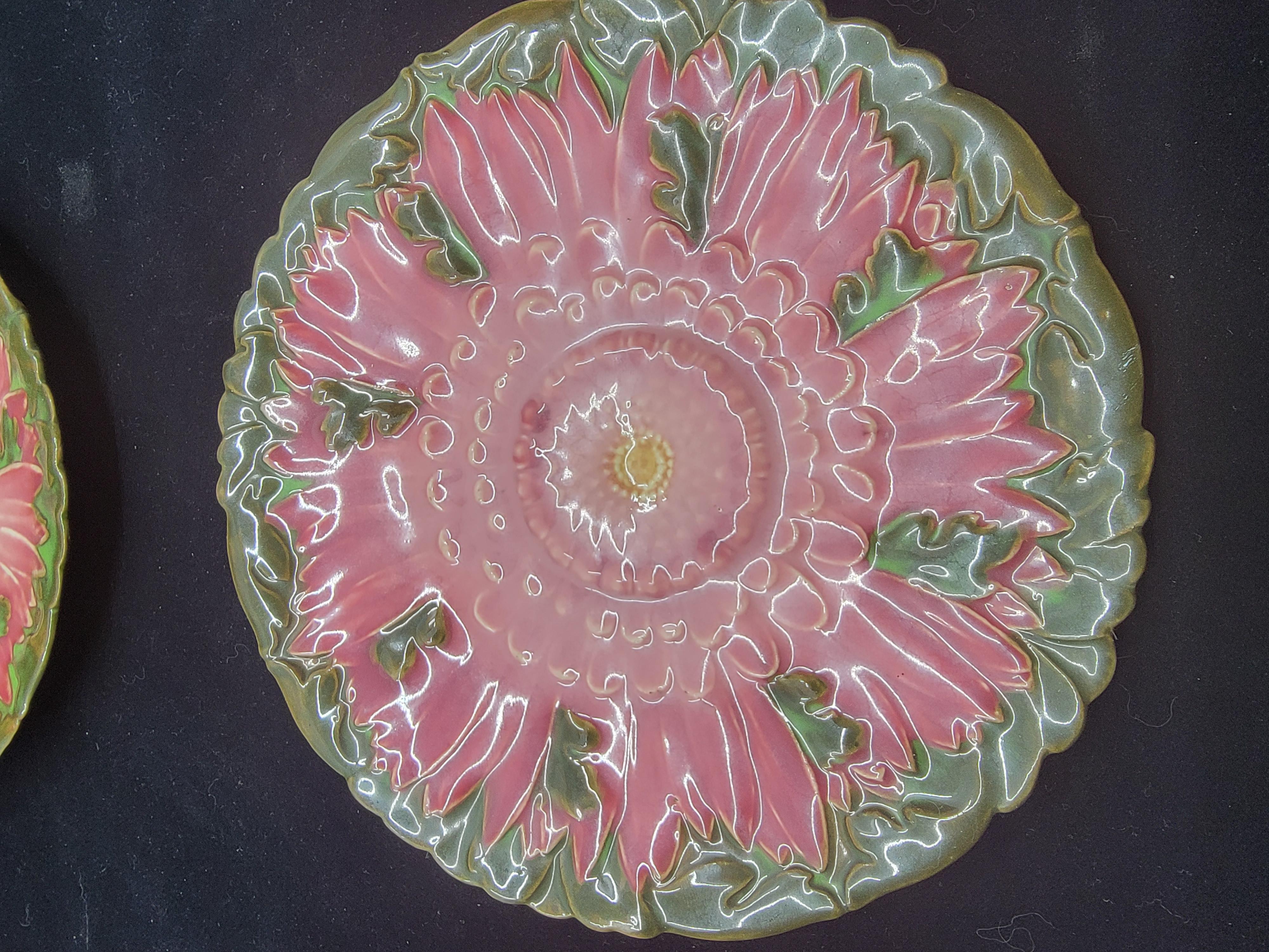 French Majolica Graded Rasberry Flower Plates For Sale
