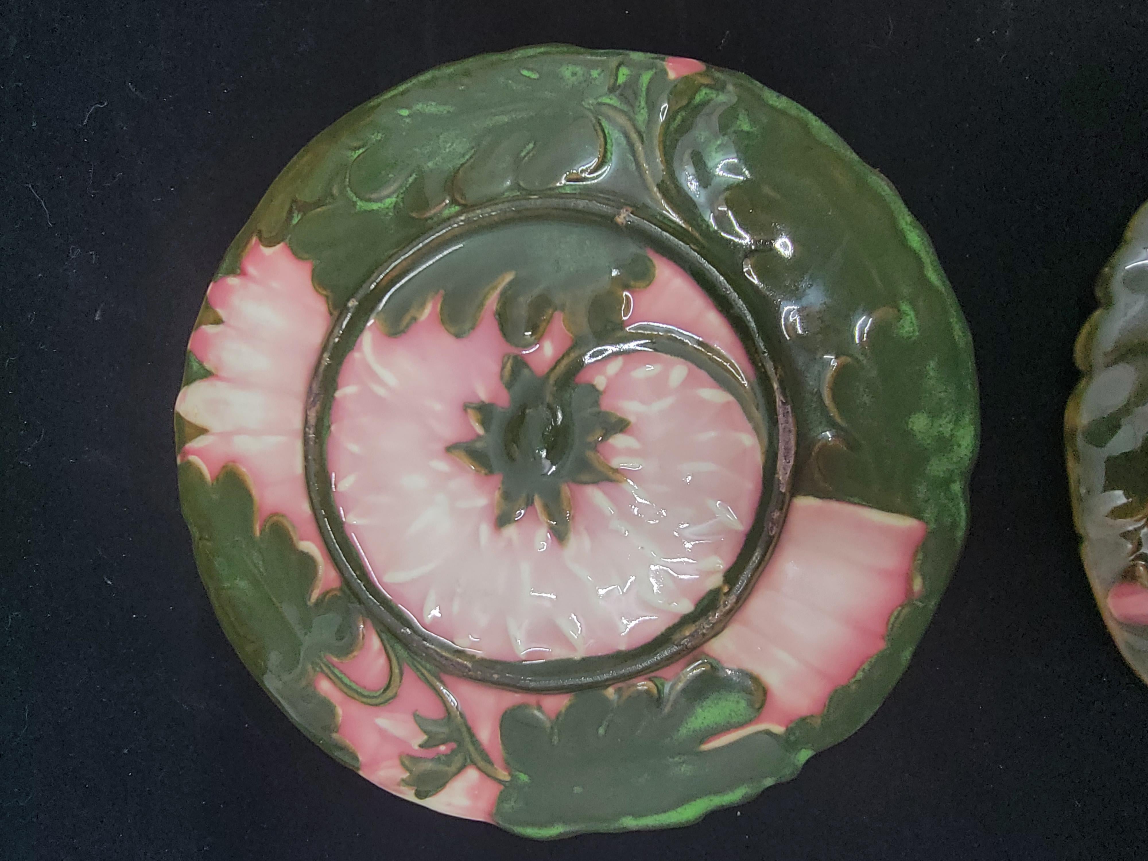 Glazed Majolica Graded Rasberry Flower Plates For Sale