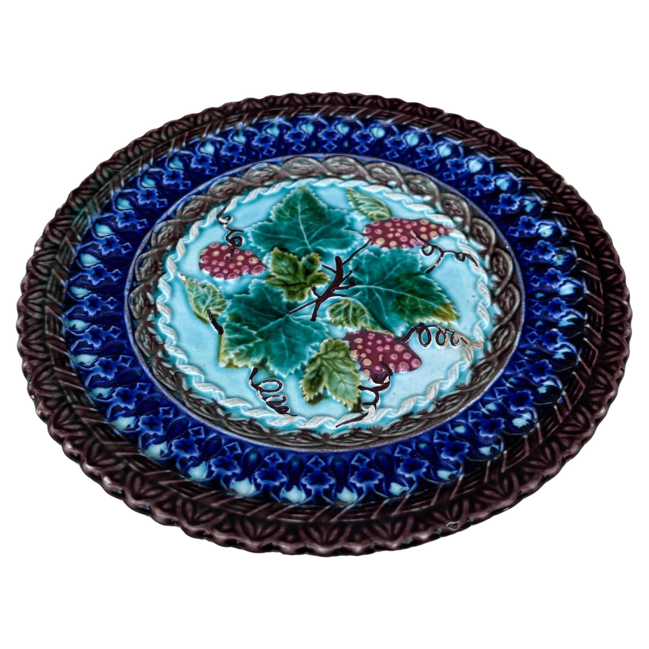 Majolica grape plate signed Villeroy Boch Circa 1890.
