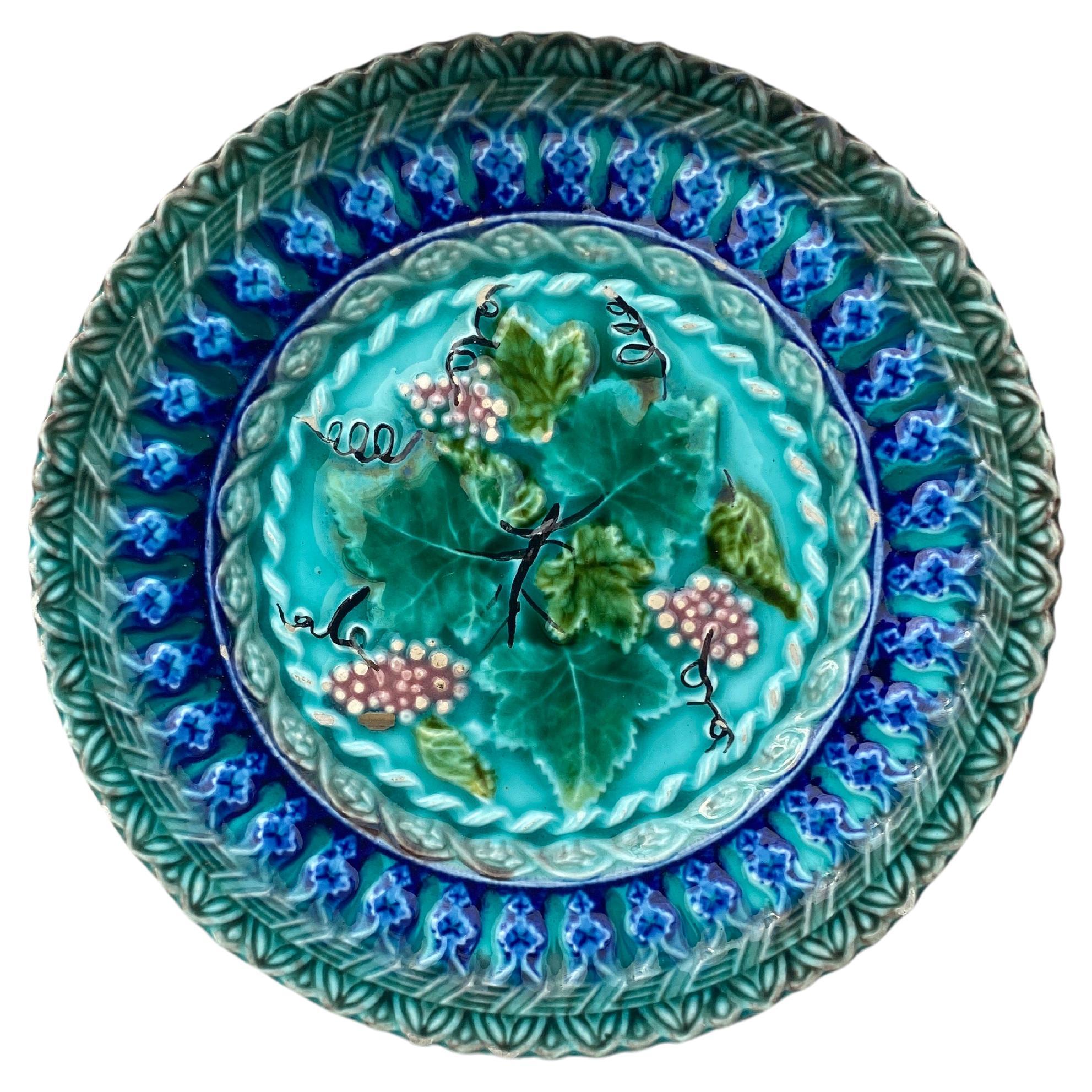 Majolica Grape Plate Villeroy Boch circa 1890 For Sale