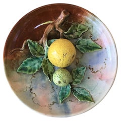 Antique Majolica Grapefruit Wall Plate Fives Lille, circa 1880
