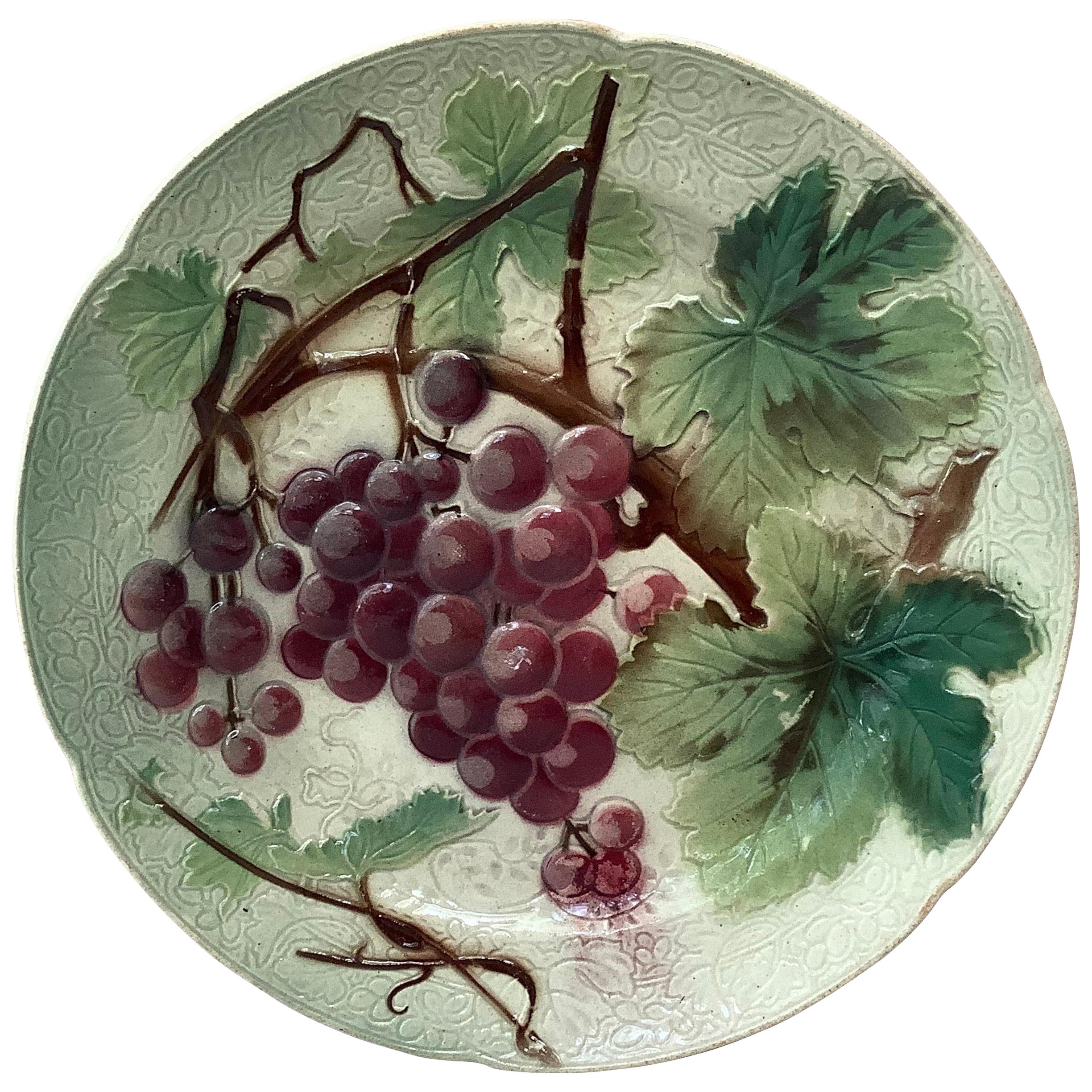 Majolica Grapes Plate Keller & Guerin Saint Clément