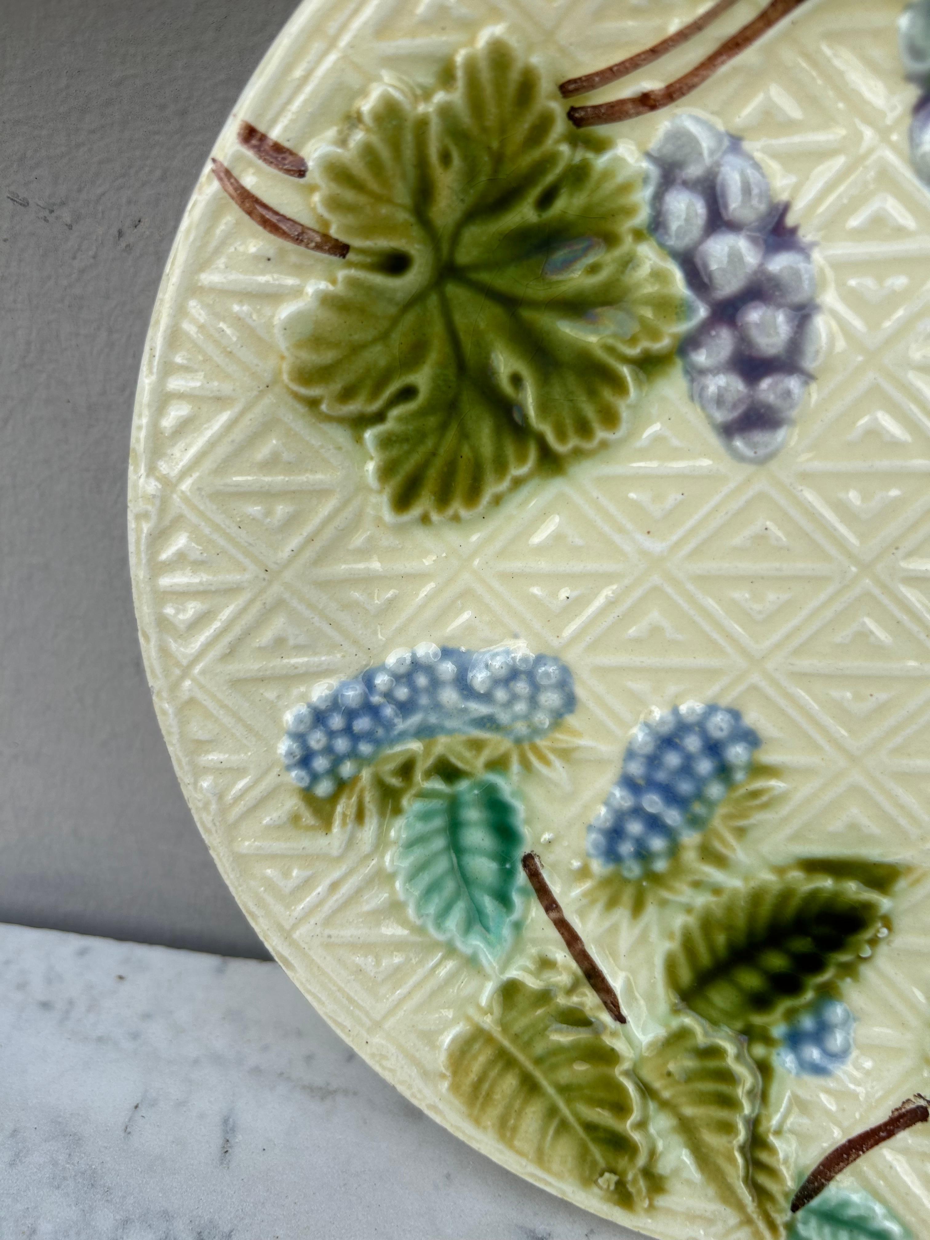 Rustic Majolica Grapes Plate Salins Circa 1890