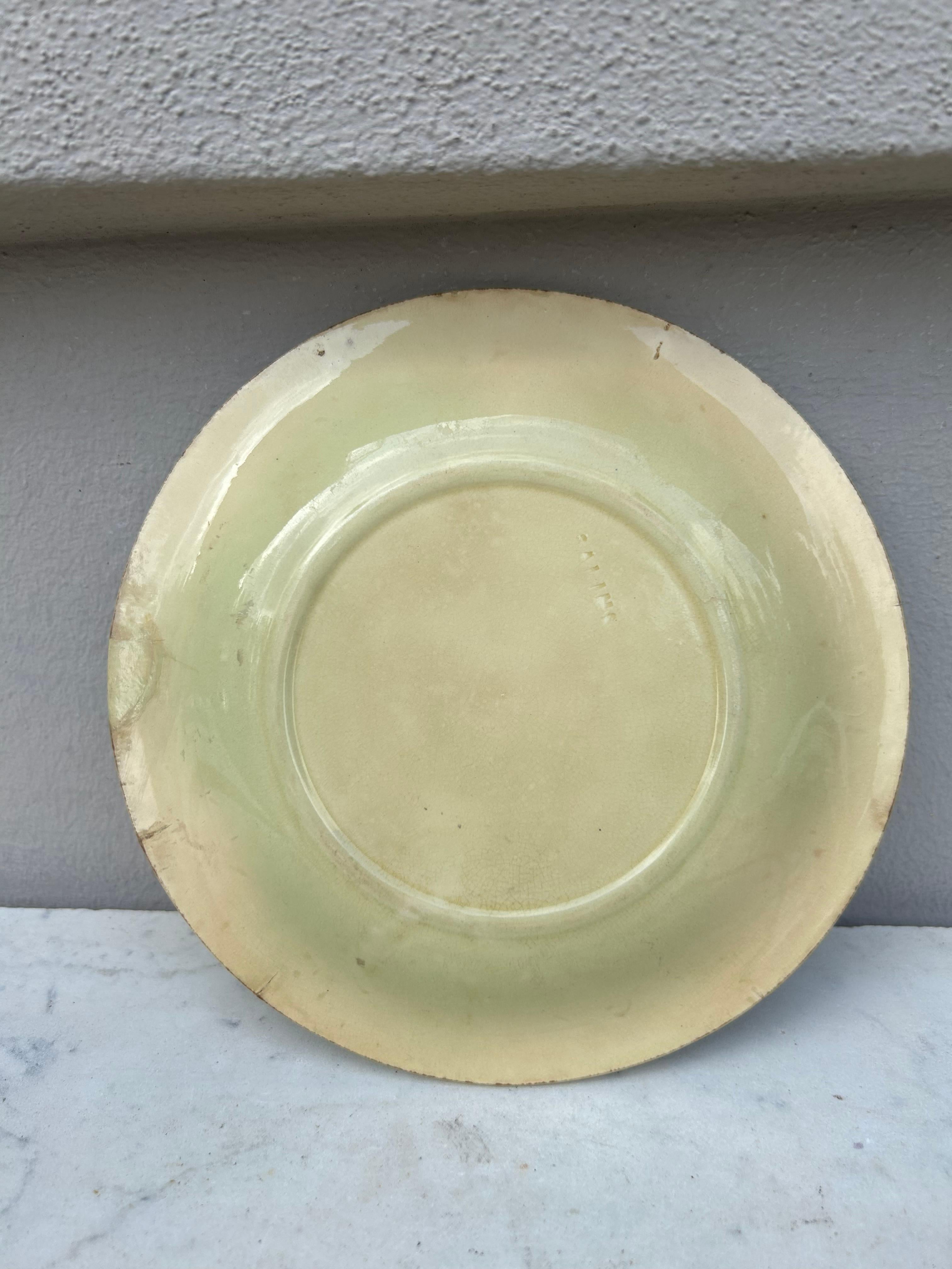 French Majolica Grapes Plate Salins Circa 1890 For Sale