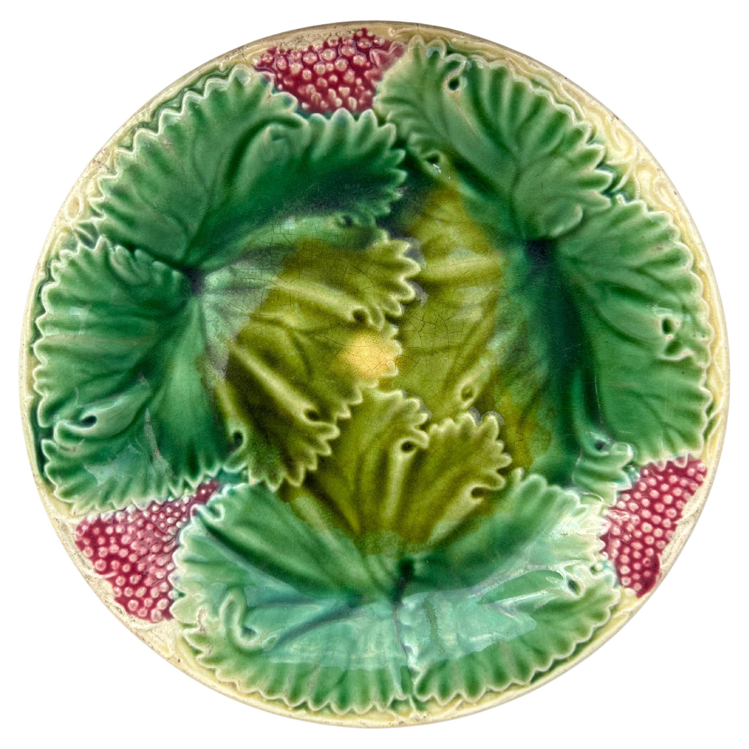 Majolica Grapes Plate Salins Circa 1890 For Sale