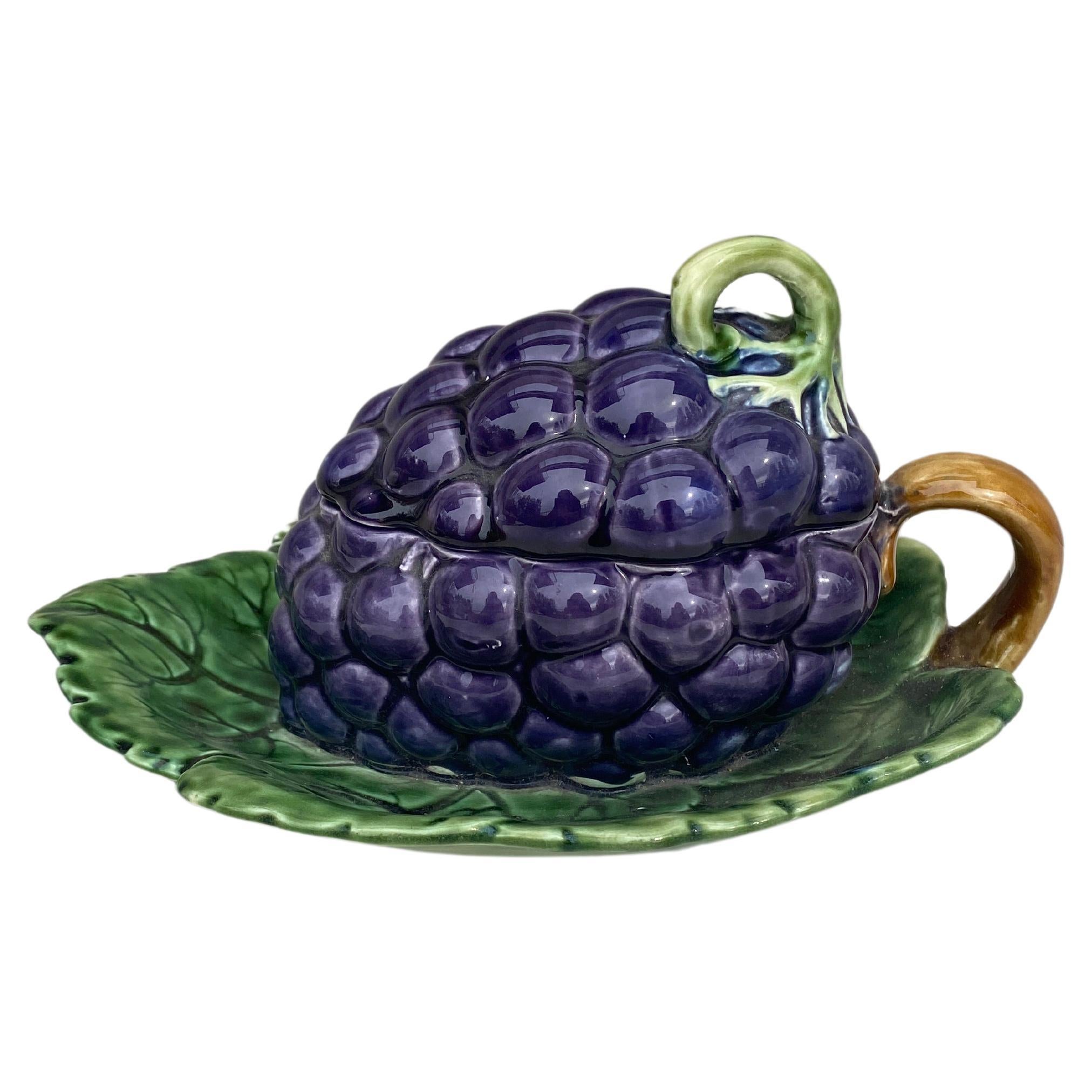 Majolica Grapes Tureen Sarreguemines, circa 1930 For Sale