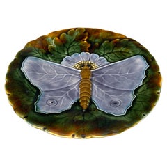 Majolika Grauer Schmetterlingsteller Josef Steidl Znaim, um 1890