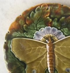 Majolica Green Butterfly Plate Josef Steidl Znaim, circa 1890