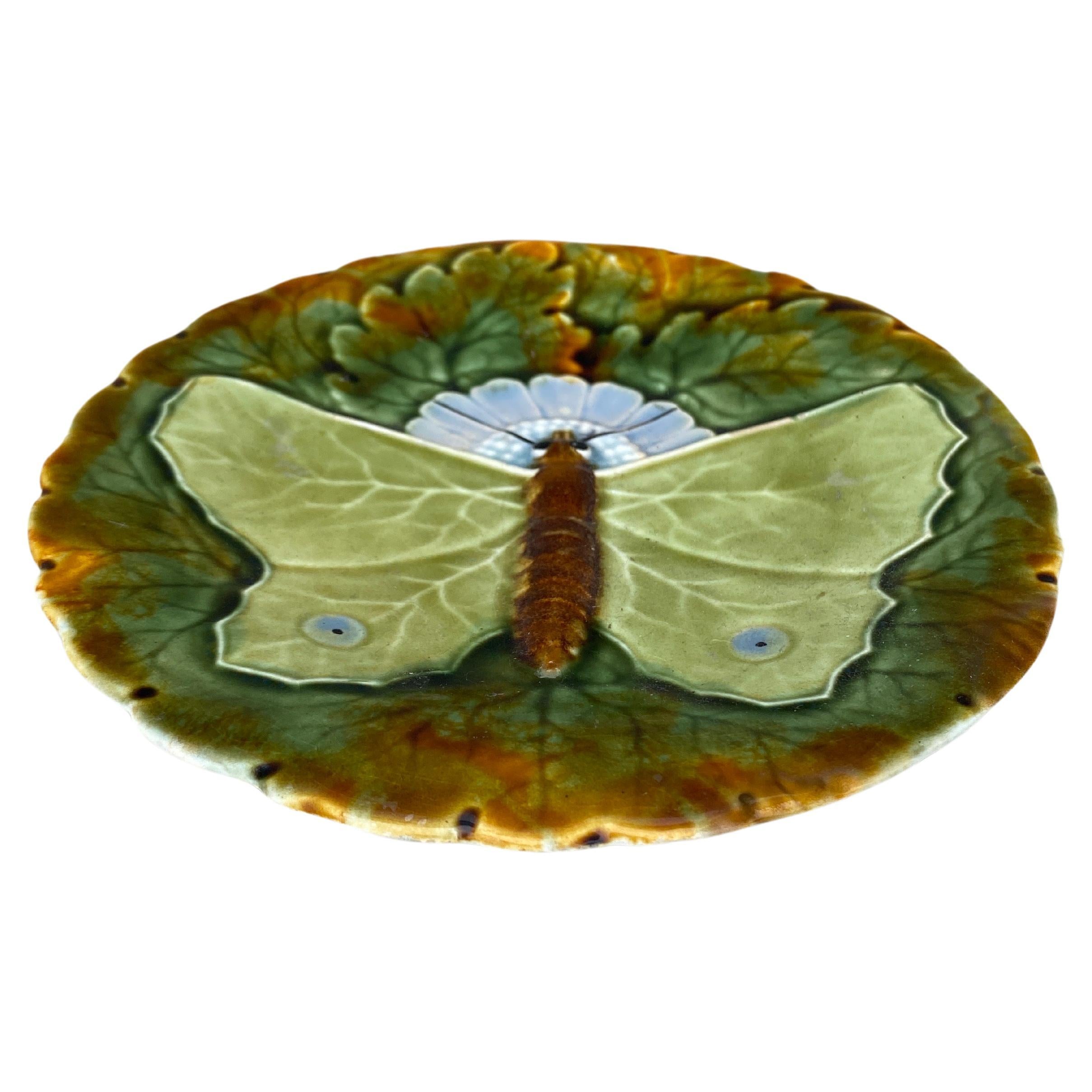 Majolica butterfly plate Josef Steidl Znaim, circa 1890.