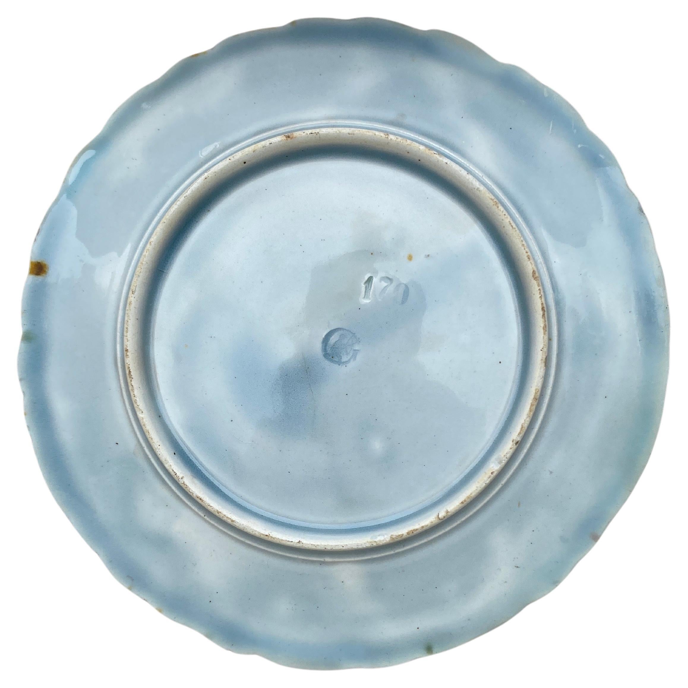 Art Nouveau Majolica Green Butterfly Plate Josef Steidl Znaim, circa 1890