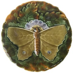 Majolica Green Butterfly Plate Josef Steidl Znaim, circa 1890