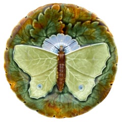Majolica Green Butterfly Plate Josef Steidl Znaim, circa 1890
