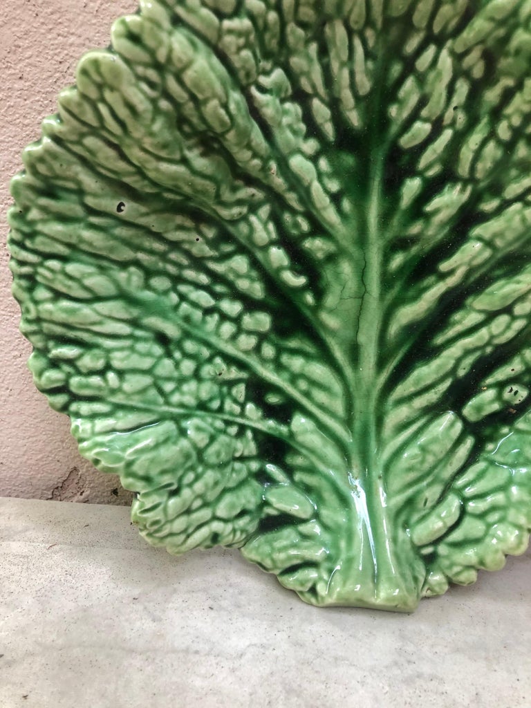 Majolica Green Cabbage Leaf Platter Sarreguemines, circa 1930 at 1stDibs