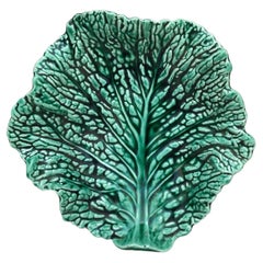 Vintage Majolica Green Cabbage Leaf Platter Sarreguemines, circa 1930