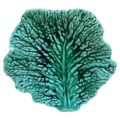 Majolica Green Cabbage Leaf Platter Sarreguemines, Circa 1930