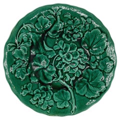 Majolica Green-Glazed Geranium Plate, Hope & Carter, English, ca. 1880