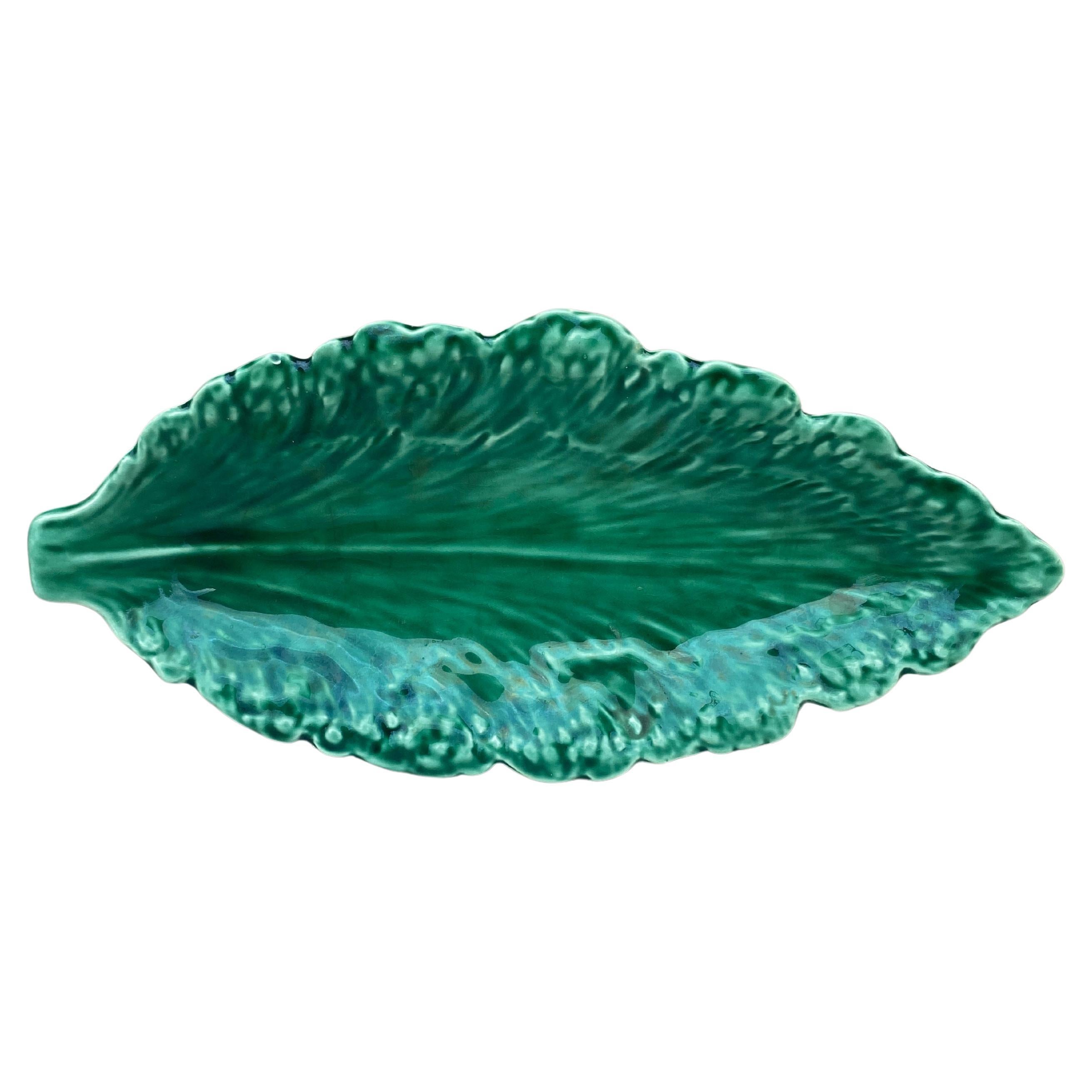 Majolica Green Leaf Platter Sarreguemines, circa 1930 For Sale