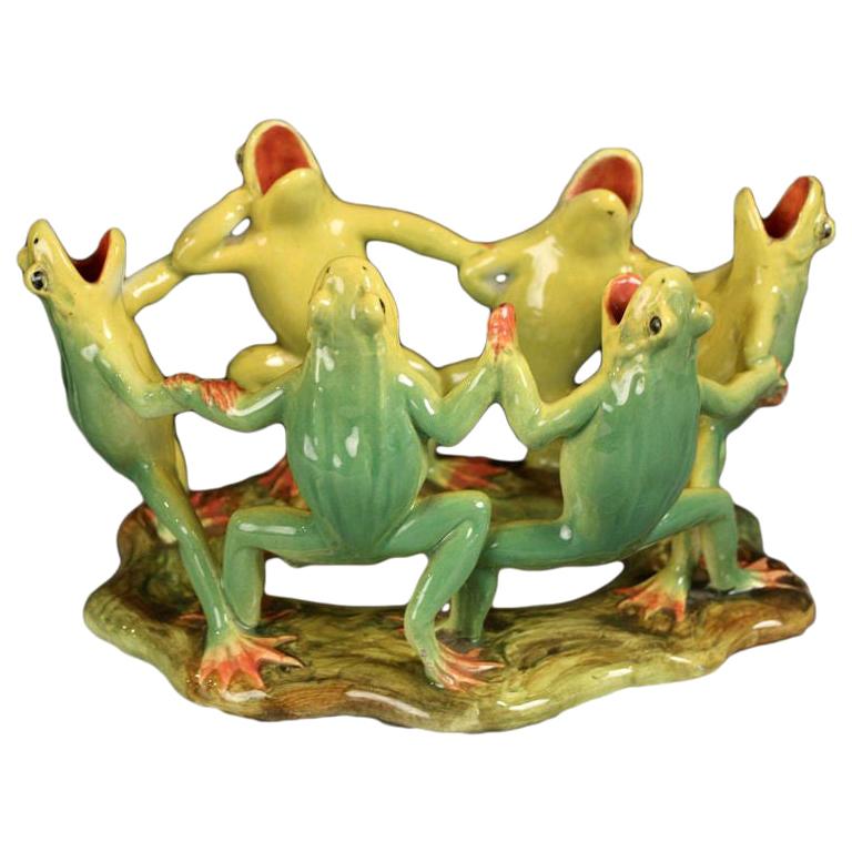 Majolica Grouping of Dancing Frogs by Delphin Massier