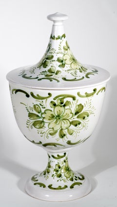 Majolica Hand-painted Footed Urn Vase with Lid, Italy 1950s-1960s