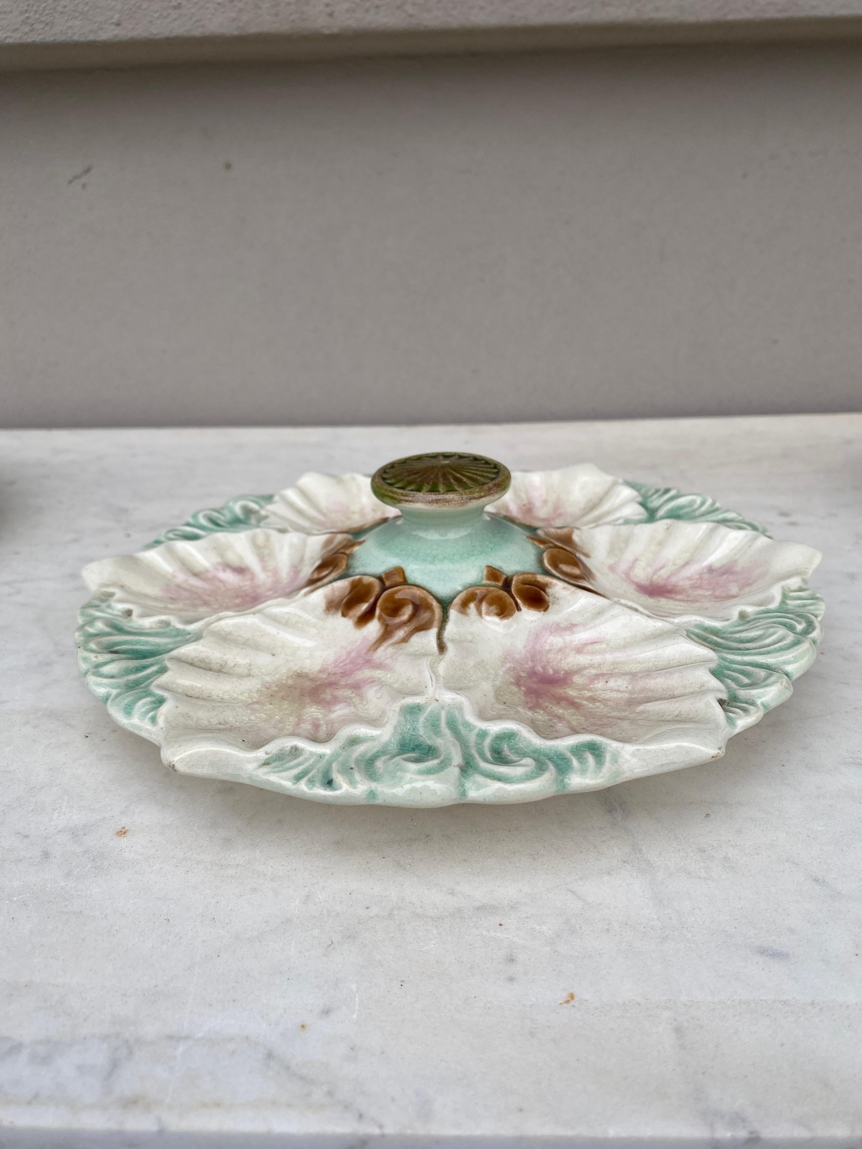 French Majolica Handled Oyster Plate Orchies, circa 1890
