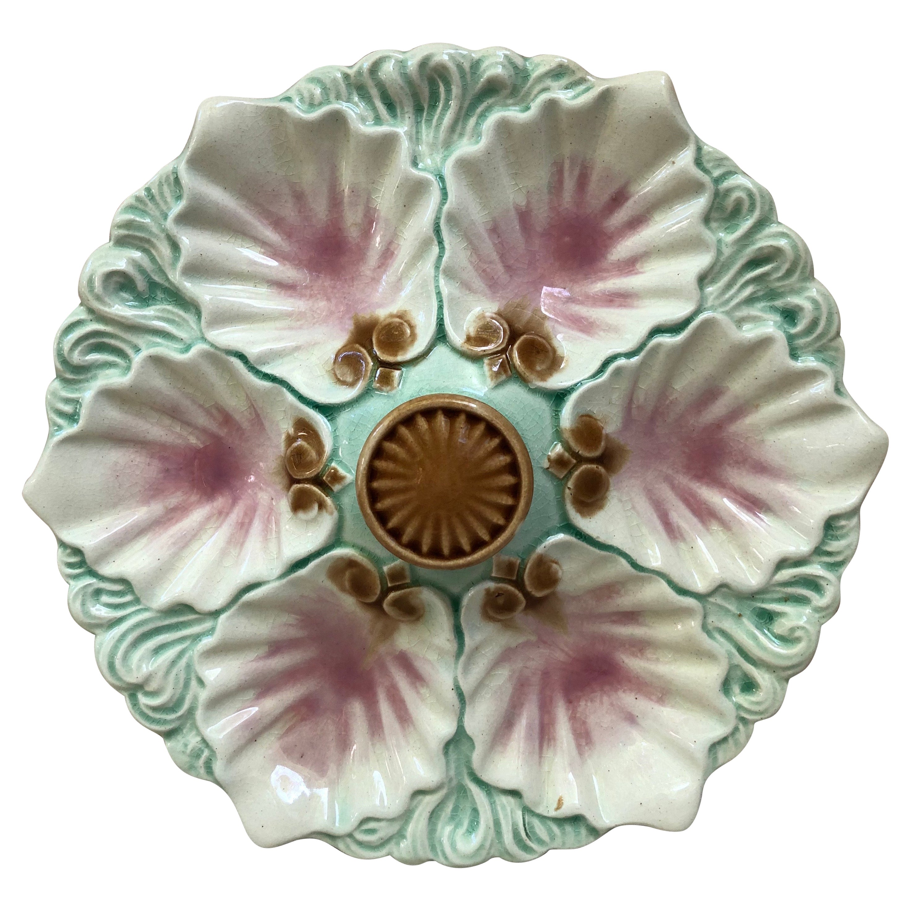 Majolica Handled Oyster Plate Orchies, circa 1890