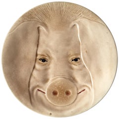 Antique Majolica Head Pig Plate Orchies, circa 1900