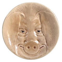 Antique Majolica Head Pig Plate Orchies, circa 1900