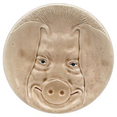 Antique Majolica Head Pig Plate Orchies, circa 1900