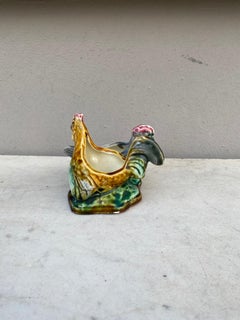Majolika-Salzstreuer mit Hen und Hahn aus Onnaing, um 1900