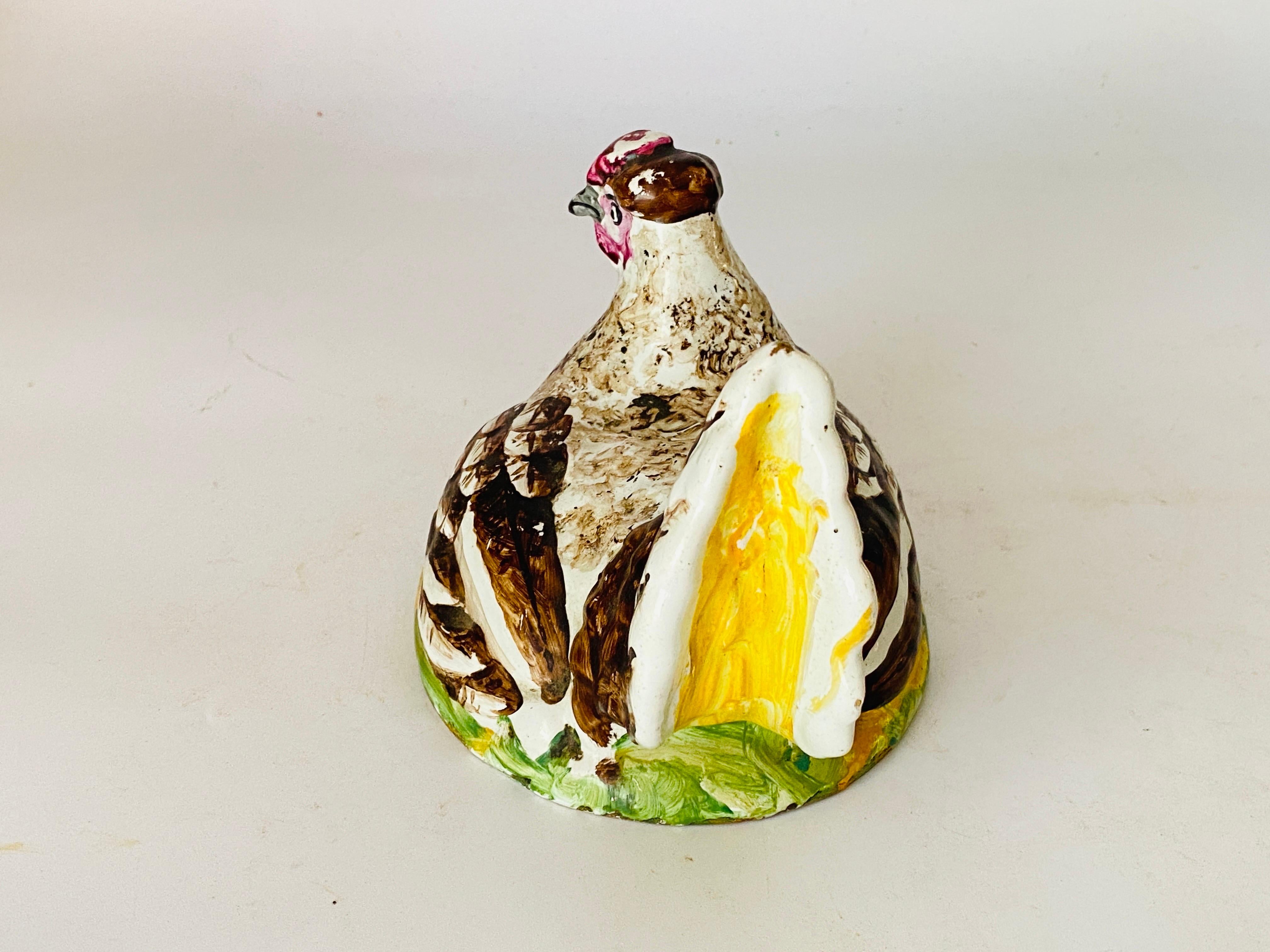 Majolica Hen Sculpture, White, Brown and Green Color, France 18th Cetury For Sale 5