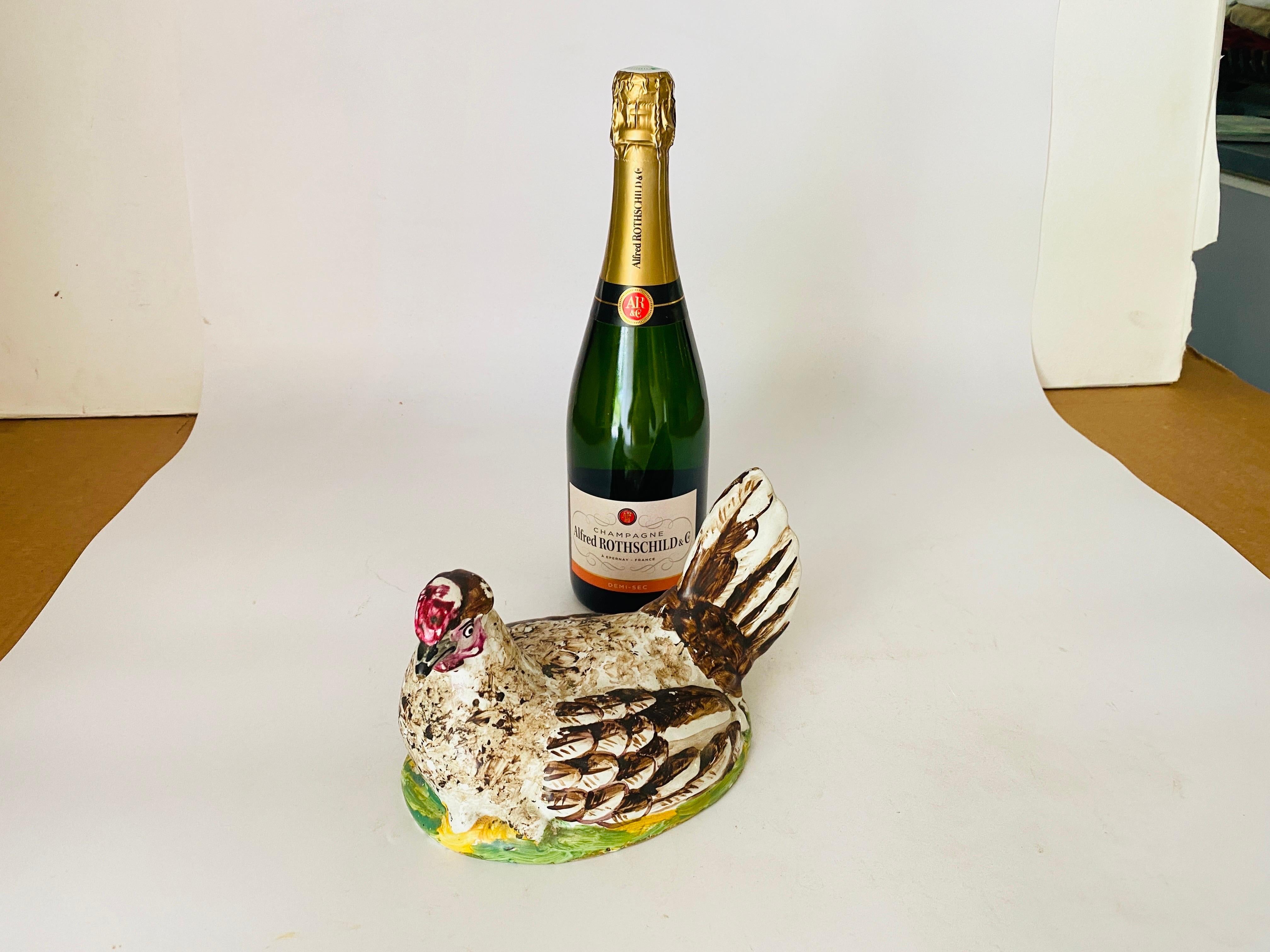 Majolica Hen Sculpture, White, Brown and Green Color, France 18th Cetury 7