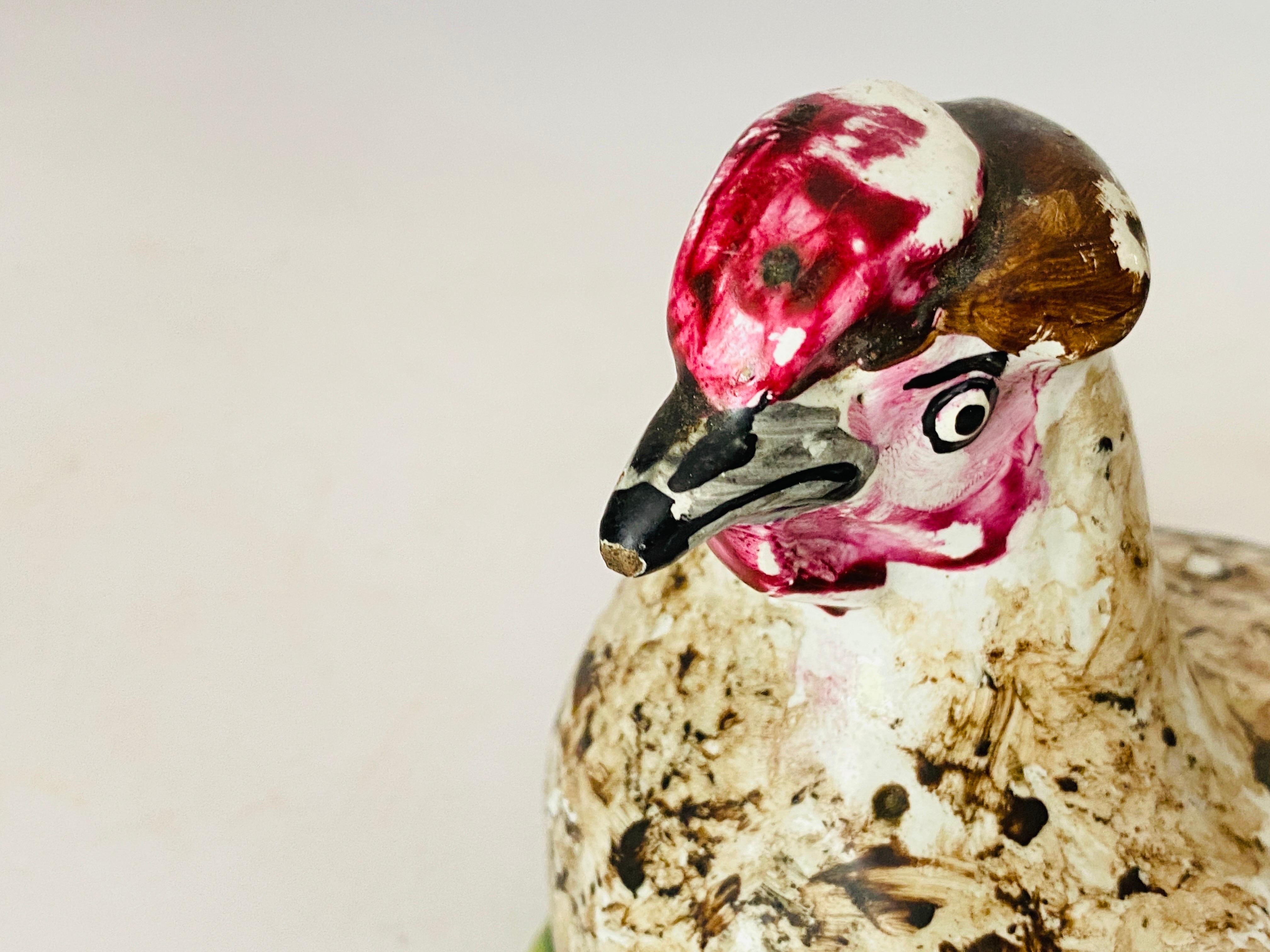 Majolica Hen Sculpture, White, Brown and Green Color, France 18th Cetury 2