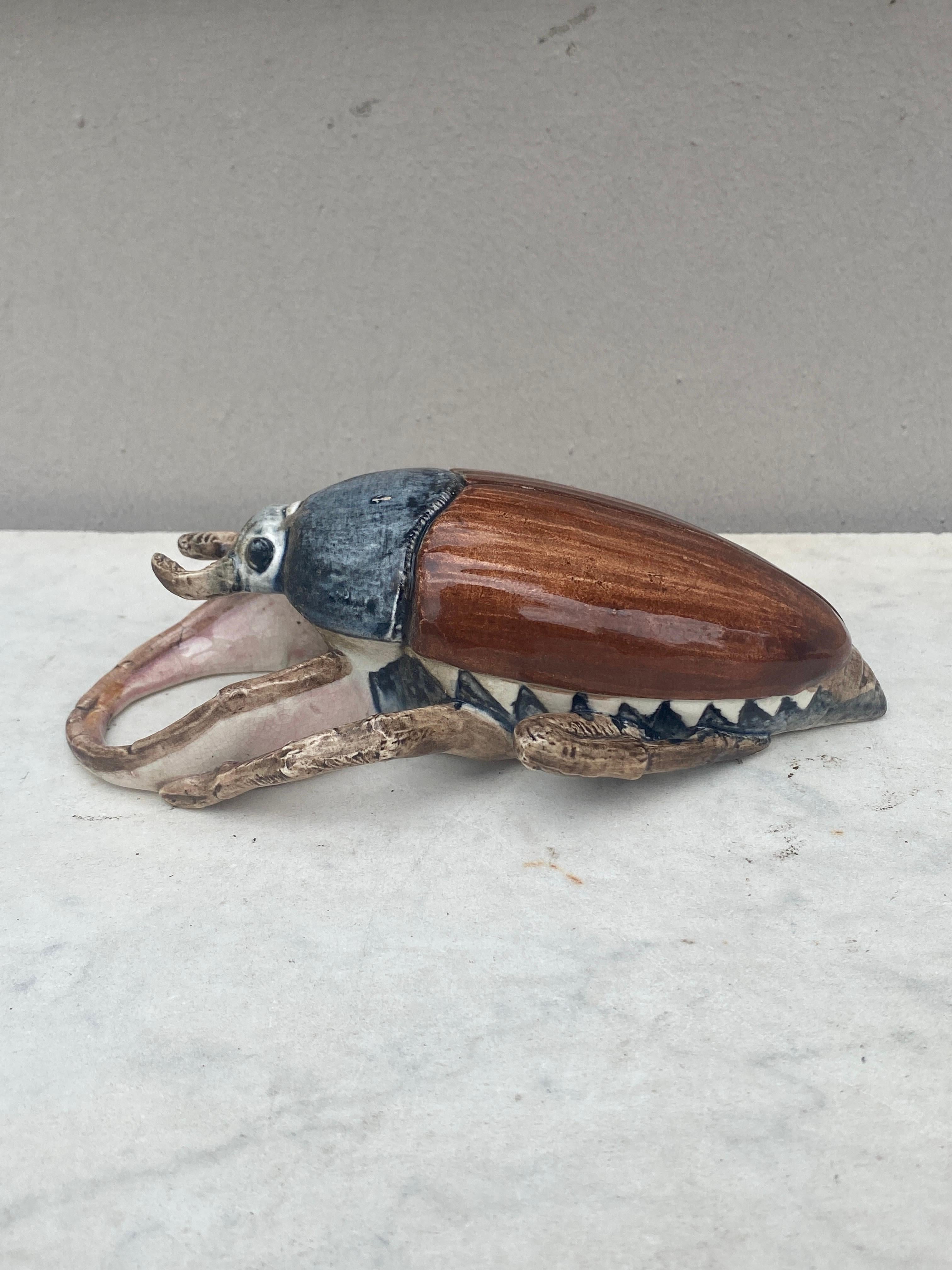 Majolica insect wall pocket Fives Lille signed, circa 1890.