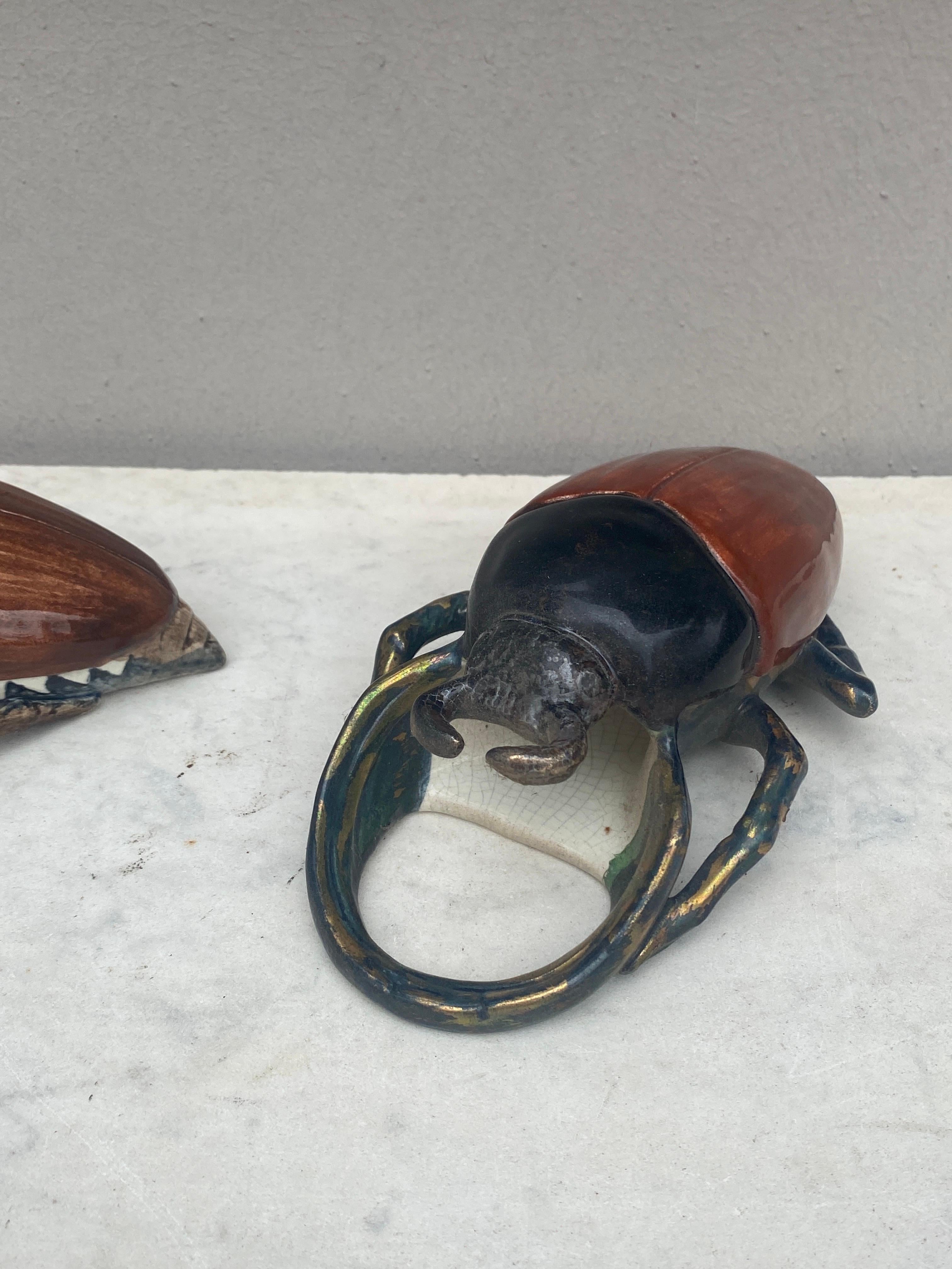 French Majolica Insect Wall Pocket Fives Lille, circa 1890 For Sale